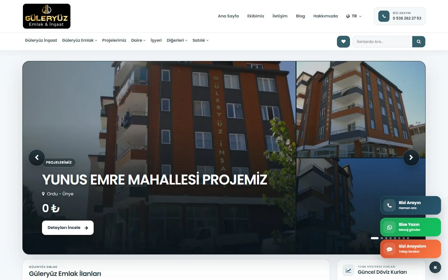 Güleryüz Emlak İnşaat web sitesi