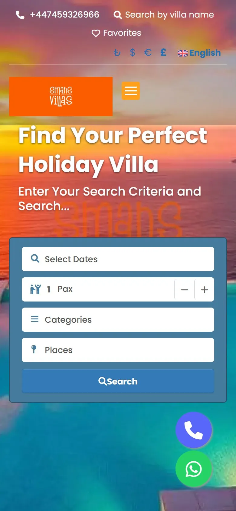 Smans Villas mobile view