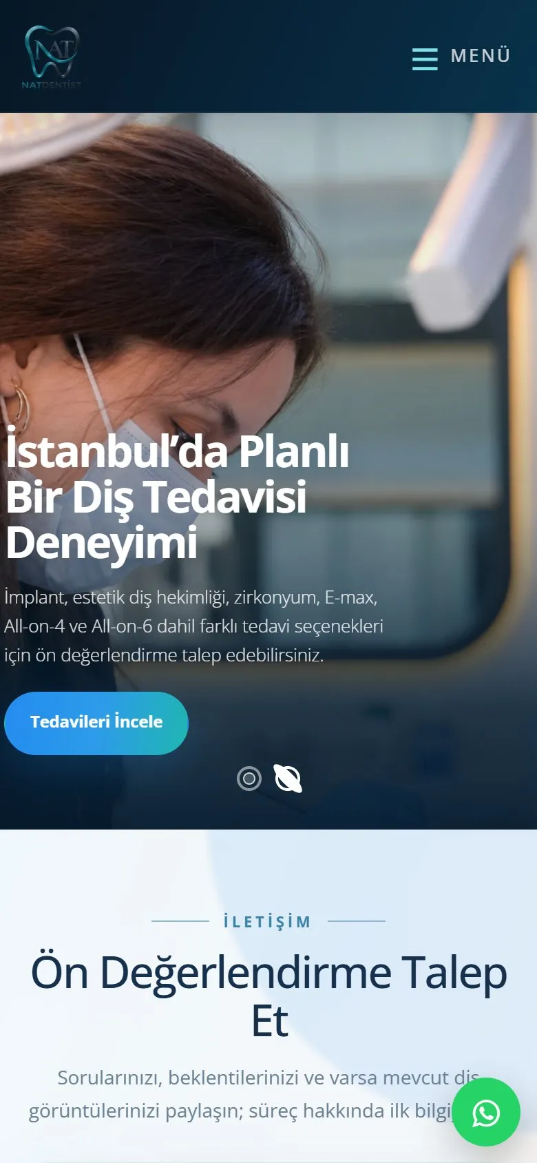 NatDentist mobil görünüm
