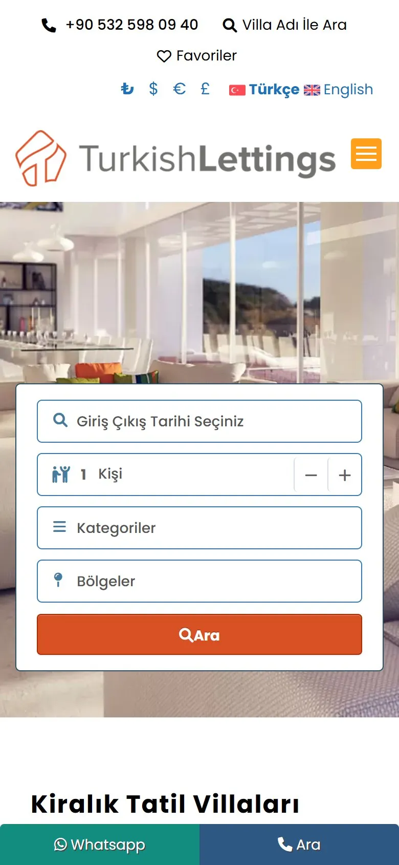 Turkish Lettings mobile view