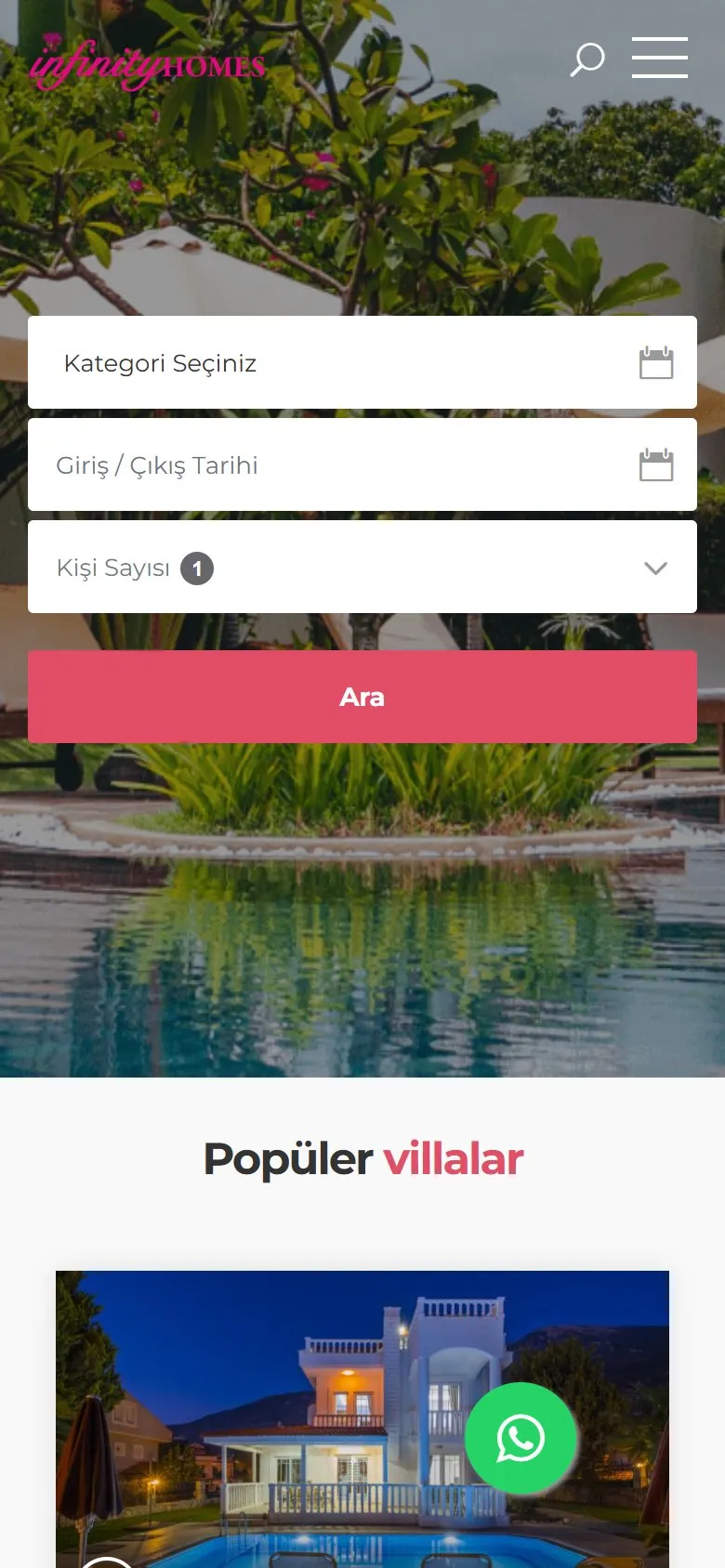 Infinity Homes mobile view