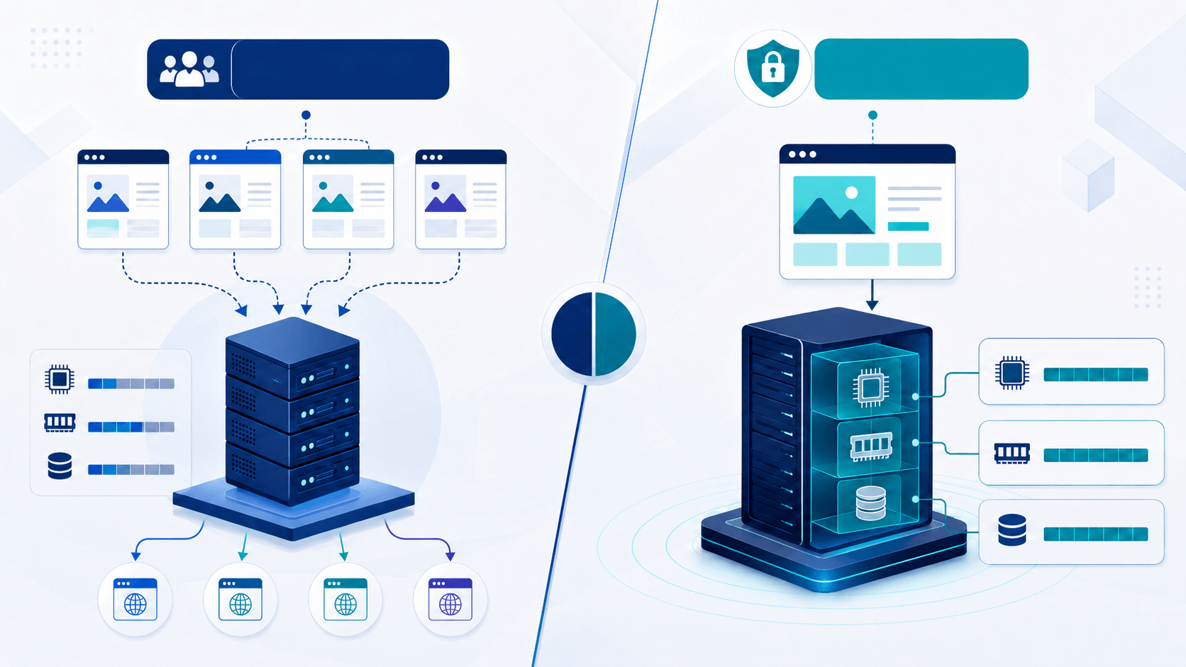 Main differences between shared hosting and virtual servers Comparison of web hosting and VPS infrastructure
