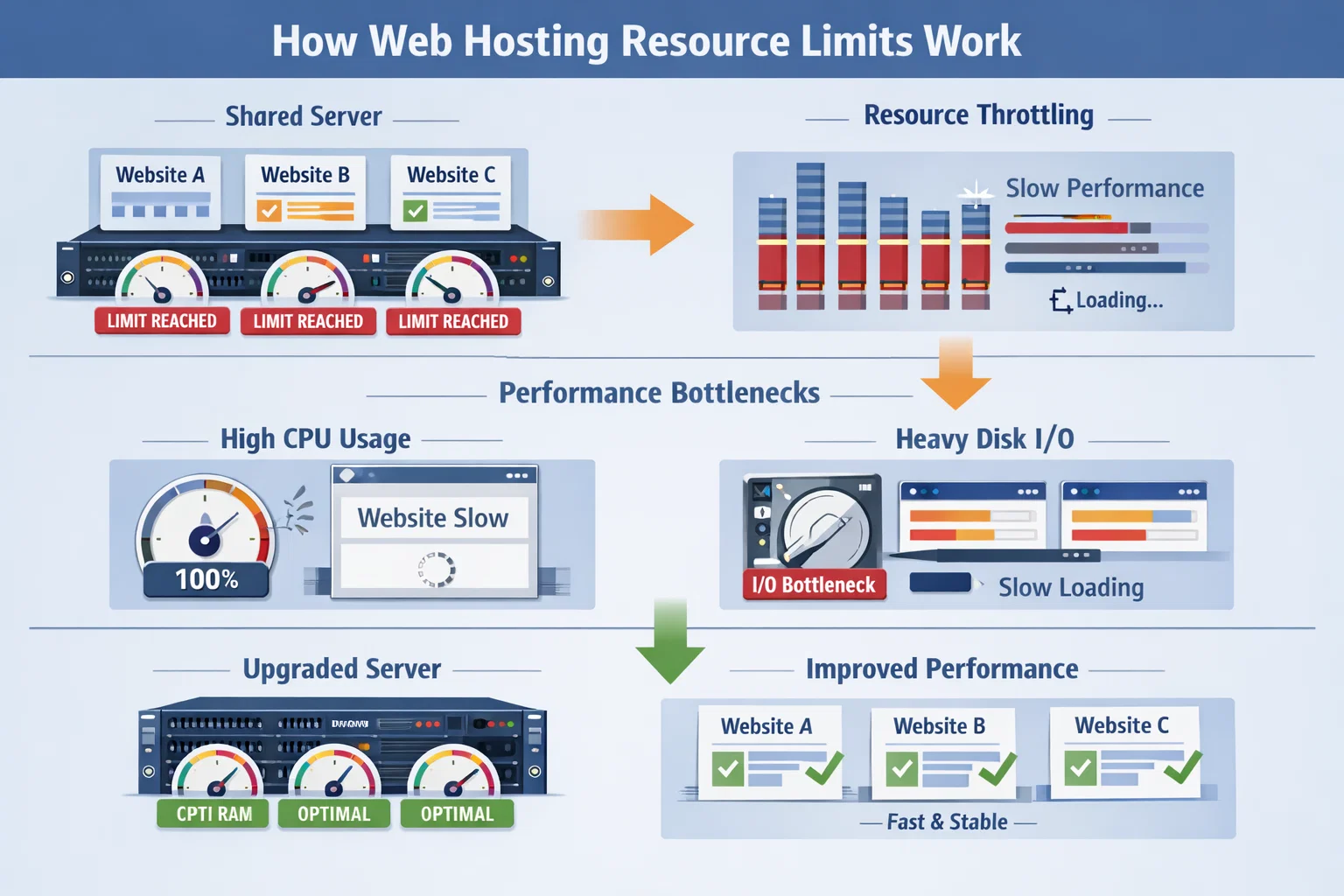 Web Hosting Kaynak Limitleri Nedir? CPU, RAM ve Disk I/O Gerçekten Ne Anlama Gelir?